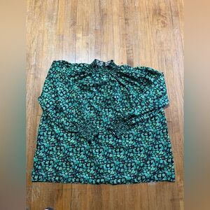 SHEIN Floral Black Green Blouse Elastic Neck Line And Sleeves Womens 2XL